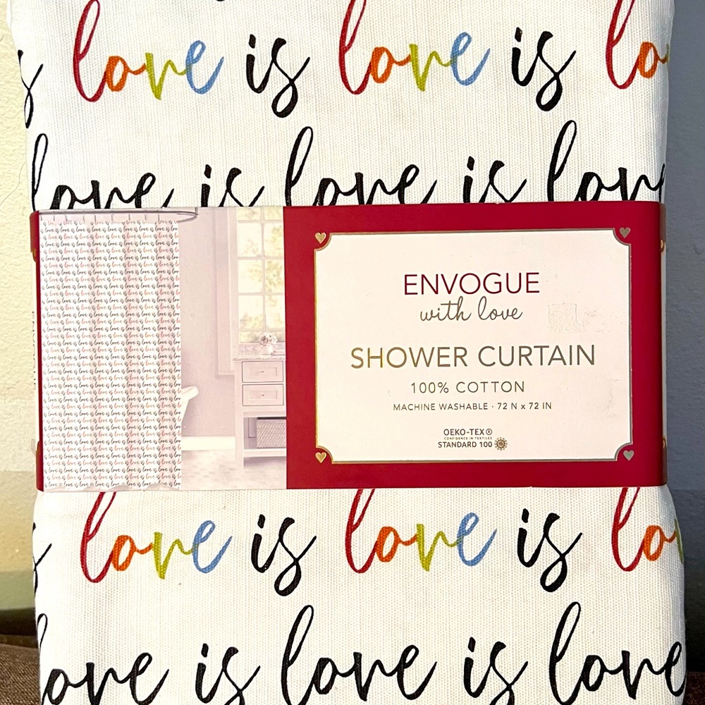ENVOGUE 𝐿𝑜𝑣𝑒 𝑖𝑠 𝐿𝑜𝑣𝑒 𝐶ℎ𝑒𝑒𝑟𝑓𝑢𝑙 SHOWER CURTAIN NWT
